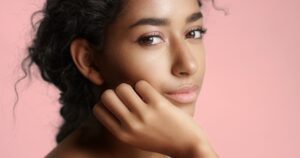 Beautiful woman has nice eyes after correcting ptosis with oculoplastic surgery